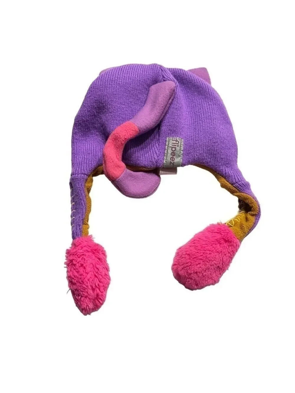 Flipeez‎ Winking Kitty Cat Purple Pink Knit Hat with Moveable Tail Size OS